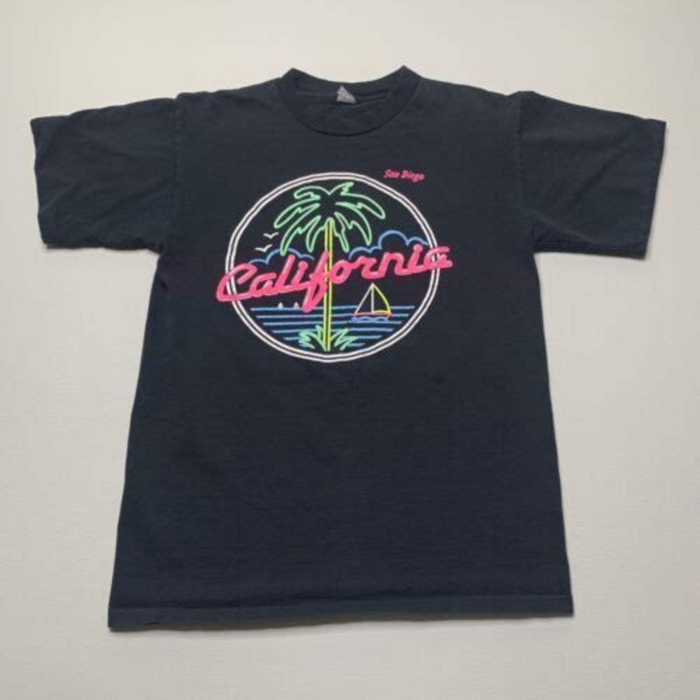 Vintage San Diego California T Shirt Men's Neon Graphic Made In USA Size Large